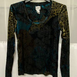 Chico's Turquoise & Gold Scoop Neck Shirt, Size Small